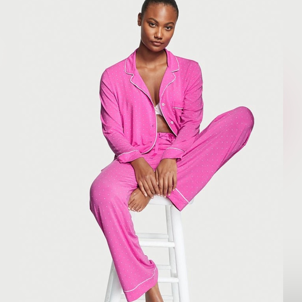 Victorias Secret Solid Pink Modal 2 Piece Long PJ Set XL